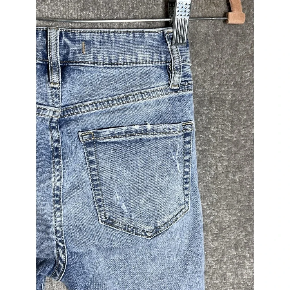 Eunina Bella Super High Rise Skinny Ankle Jeans Womens Size 0 Blue Distressed